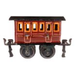 Märklin Abteilwagen 1806, Spur 0, uralt, rotbraun, HL, mit Inneneinrichtung und 4 AT, Dach