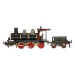 Märklin B-1 Dampflok D 1020, Spur 0, uralt, Uhrwerk intakt, grün/schwarz, mit Tender, Bremse und v+