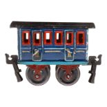 Märklin Abteilwagen 1806, Spur 0, uralt, blau, HL, mit Inneneinrichtung und 4 AT, Dach gealterter