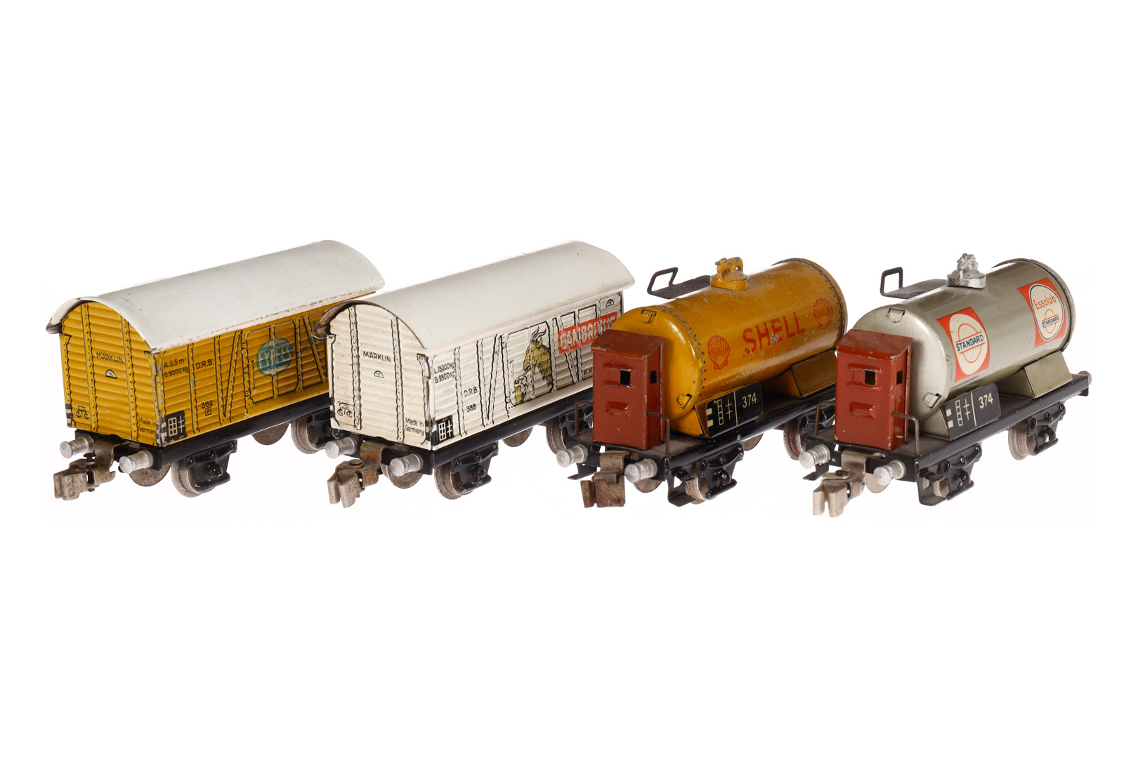 4 Märklin Güterwagen, Spur H0, Blech, mit Klauenkupplungen, LS und Alterungsspuren, Z 3