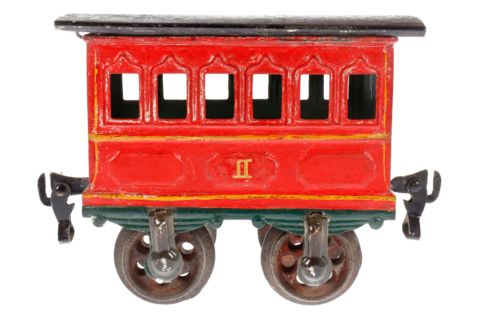 Märklin Personenwagen 1805, Spur 1, uralt, rot, mit Gussrädern und Ösenkupplungen, meist ÜL, L 10,5,