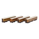 4 Hornby Dublo Wagen LNER, Spur H0, braun, LS und Alterungsspuren, L 19, Z 3