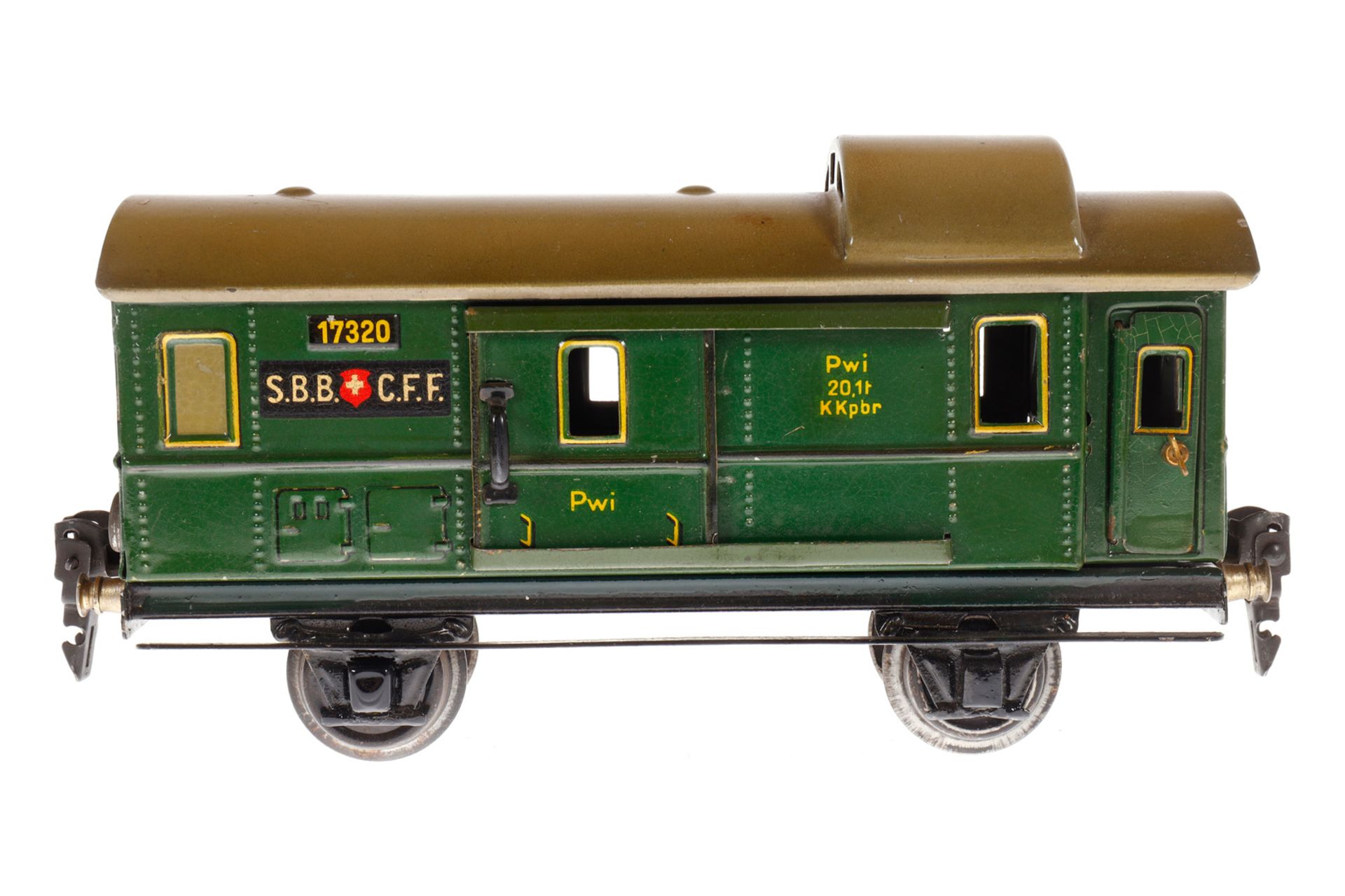 Märklin schweizer Gepäckwagen 1732, Spur 0, CL, mit 2 AT und 2 ST, für Schlussbeleuchtung,