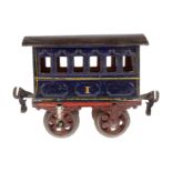 Märklin Personenwagen 1805, Spur 1, uralt, blau, mit Ösenkupplungen und Gussrädern, 1