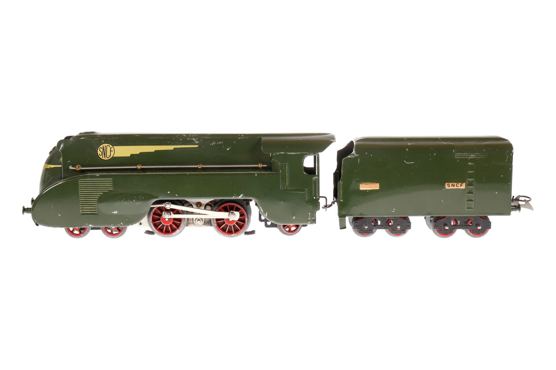 Hornby 2-B-1 Dampflok, Spur 0, elektr., dunkelgrün, mit Tender, LS und Alterungsspuren, sonst noch Z