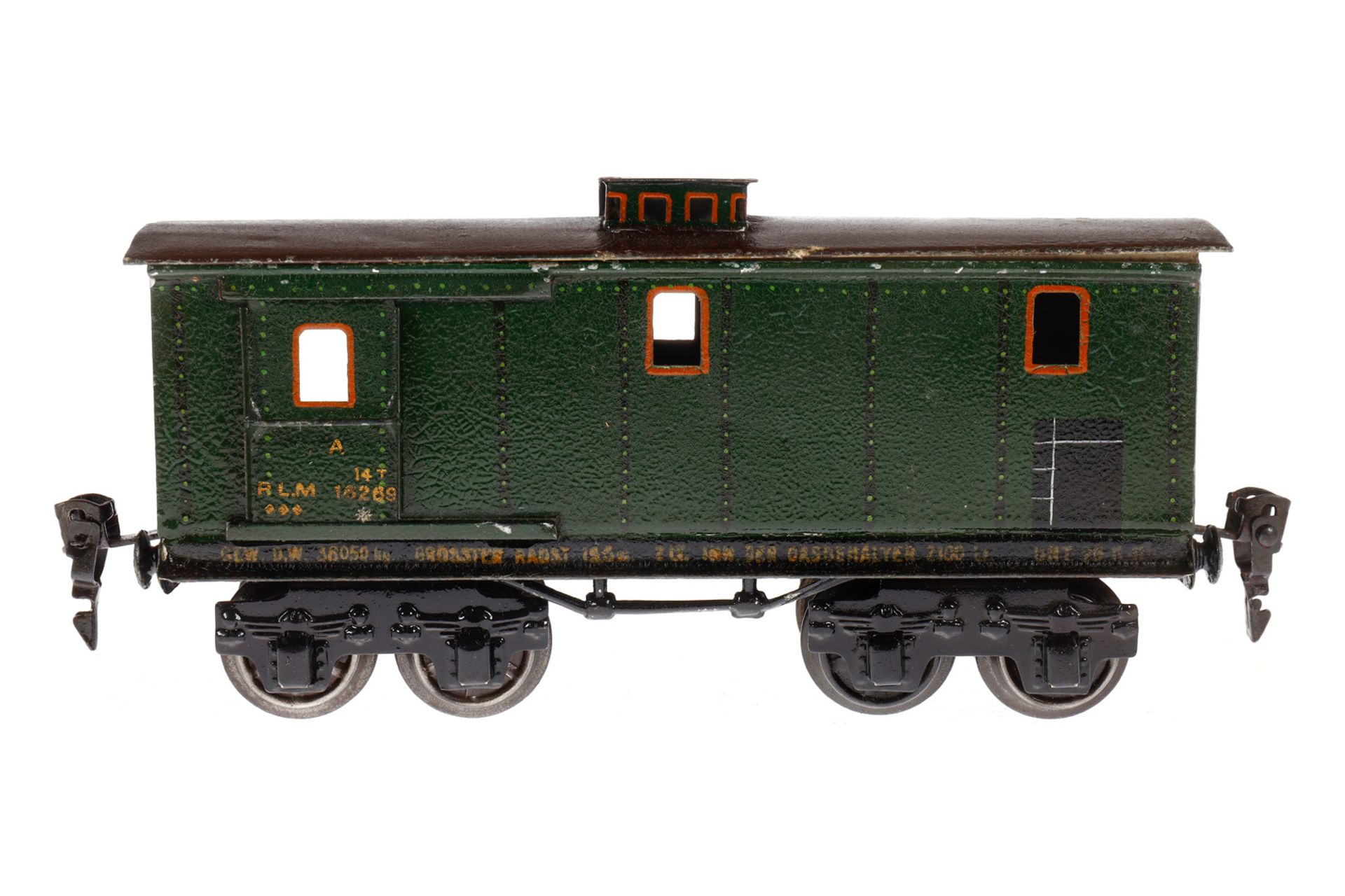 Märklin franz. Gepäckwagen 2998 PLM, Spur 0, HL, mit 2 ST, LS und stark gealterter Lack, L 19, sonst