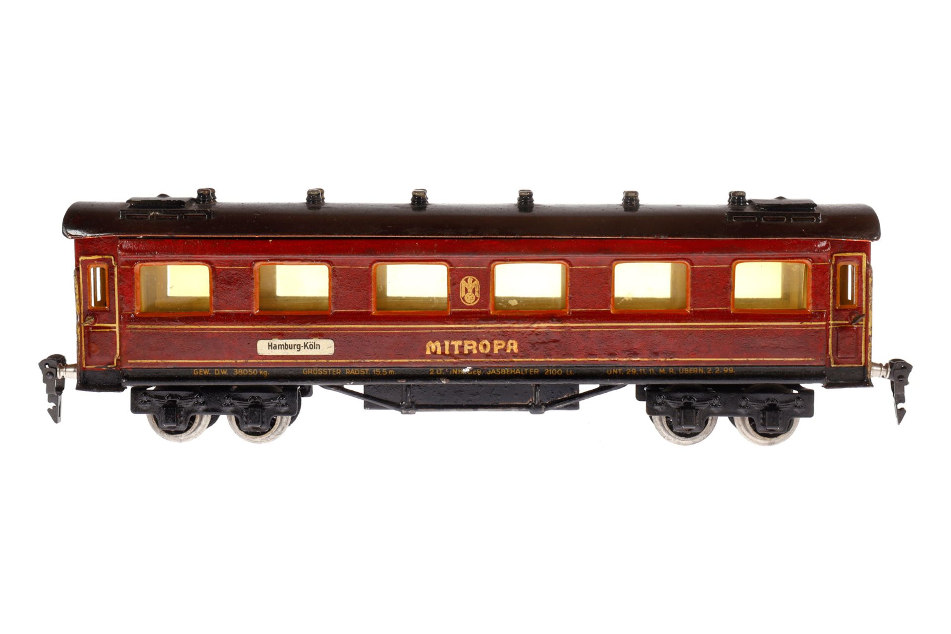 Märklin Mitropa Schlafwagen 1947, Spur 0, HL, mit 4 AT, Schildern und Gussrädern, tw nachlackiert