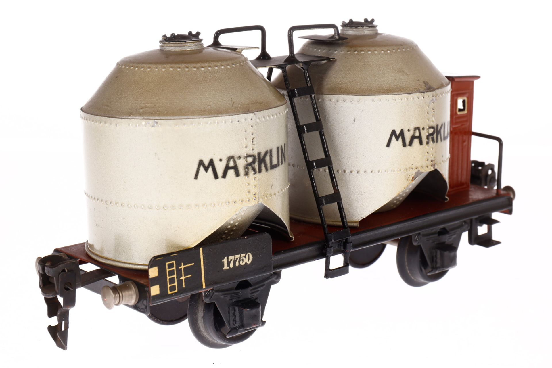 Märklin Braunkohlestaubwagen 1775, Spur 0, HL, mit BRH, LS tw ausgeb., gealterter Lack, L 18,5, - Image 3 of 4