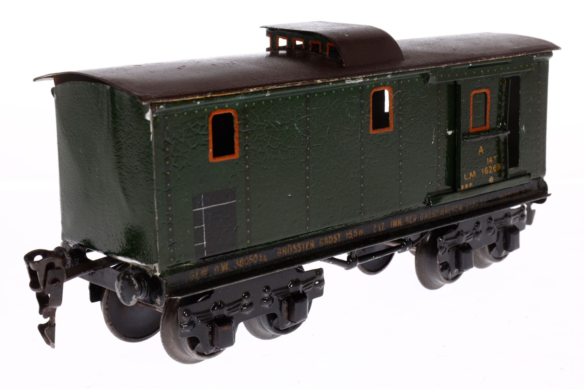 Märklin franz. Gepäckwagen 2998 PLM, Spur 0, HL, mit 2 ST, LS und stark gealterter Lack, L 19, sonst - Image 3 of 4