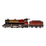 Basset-Lowke 1-C Dampflok 2945 LMS, Spur 0, spiritusbetrieben, rotbraun/schwarz, mit Tender und