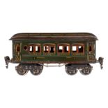 Märklin Personenwagen 1886, Spur 0, CL, mit 4 AT, LS und gealterter Lack, L 20, Z 3