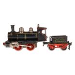 Märklin B-Dampflok R 1020, Spur 0, uralt, Uhrwerk intakt, grün/schwarz, mit Tender, Bremse und v+