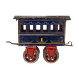 Märklin Personenwagen 1805, Spur 1, uralt, blau, mit trapezförmigen Achslagern, Gussrädern und