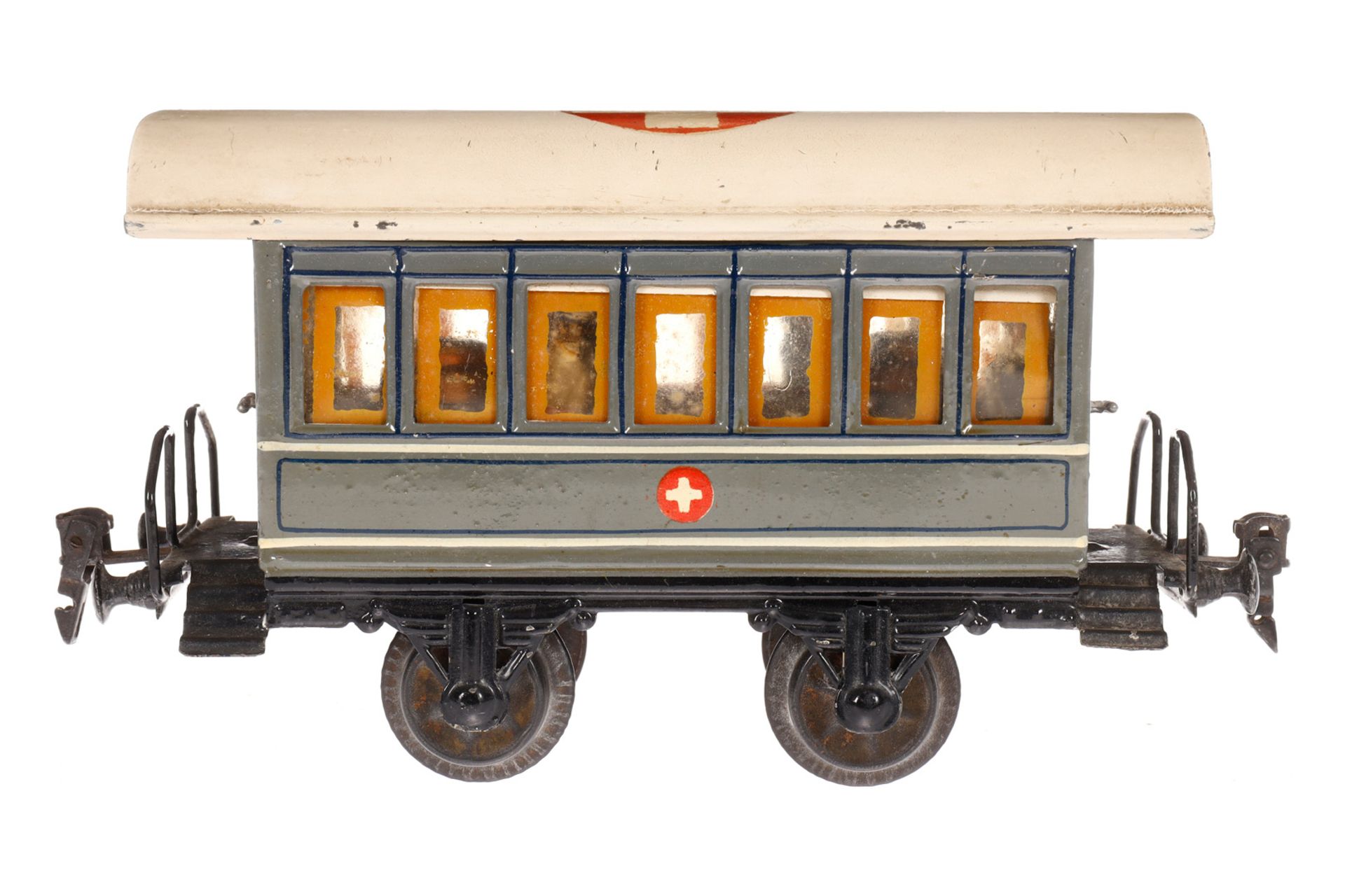 Märklin Sanitätswagen 1828, Spur 1, HL, mit Kücheneinrichtung, Figuren und 2 AT, LS und gealterter