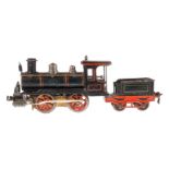 Märklin B-Dampflok 1021, Spur 1, uralt, Uhrwerk intakt, grün/schwarz, mit Tender, 3 imit.