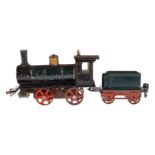 Märklin B-Dampflok, Spur 0, uralt, Uhrwerk intakt, grün/schwarz, mit Tender, umgebaut auf