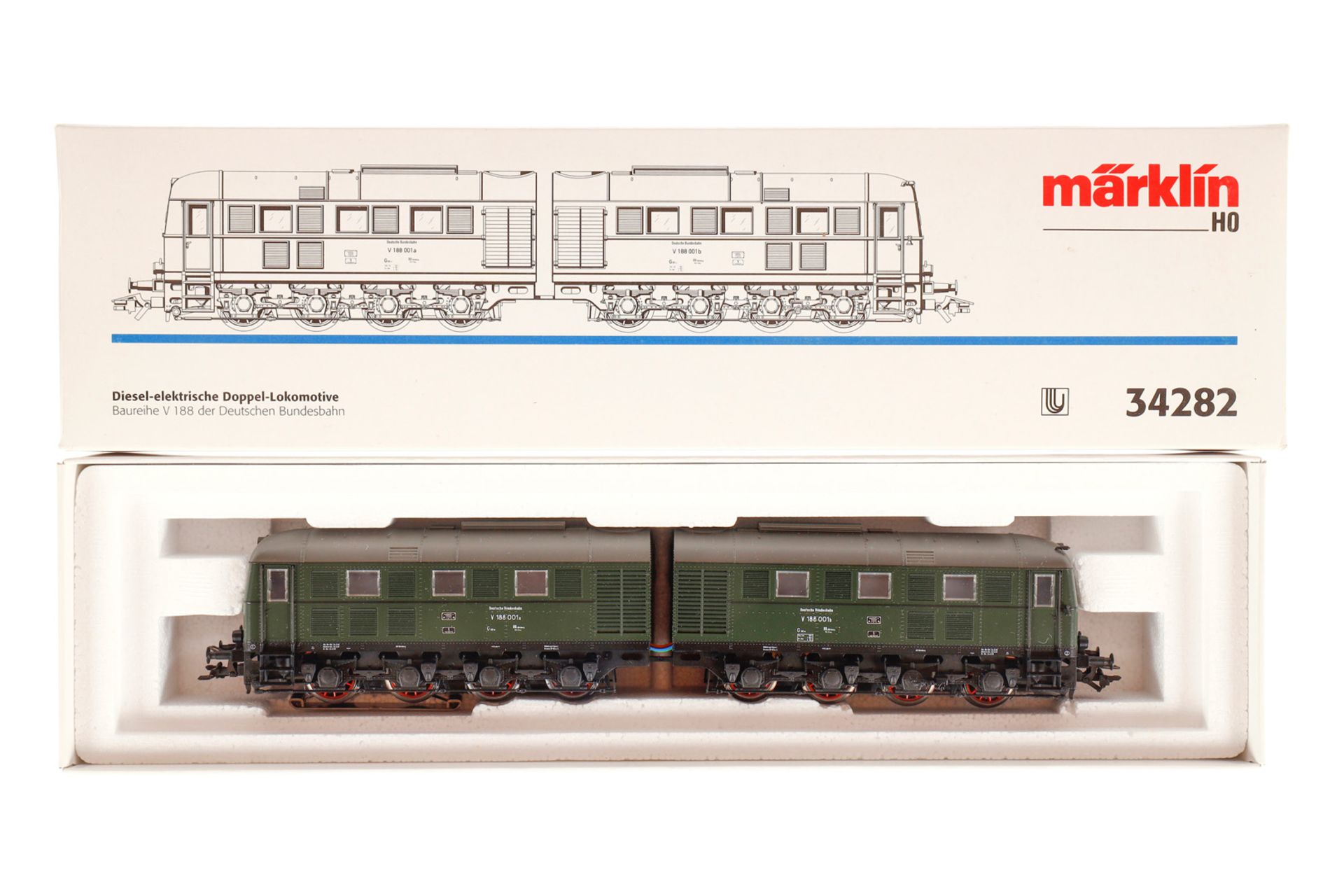 Märklin Doppel-Lokomotive ”V 188 001” 34282, Spur H0, grün, Alterungsspuren, OK, Z 2