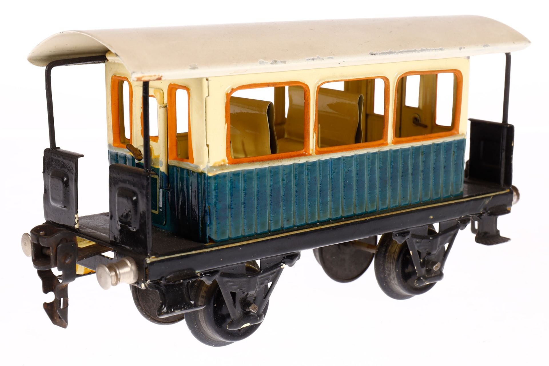 Märklin Aussichtswagen 1835, Spur 0, creme/blau, mit Inneneinrichtung und 4 AT, LS tw ausgeb., - Image 2 of 5