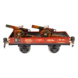 Märklin Niederbordwagen 1764, Spur 0, CL, mit Blecheinsatz und 2 Kanonen, LS und gealterter Lack,