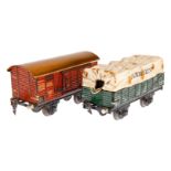 2 Märklin Güterwagen 1763 und 1781, Spur 0, CL, LS und gealterter Lack, L 16,5, Z 3