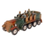 Märklin Mannschaftswagen 8021/16, Guss, Mimikry, HL, mit 6 Soldaten, Frontscheibe fehlt, tw rest.,