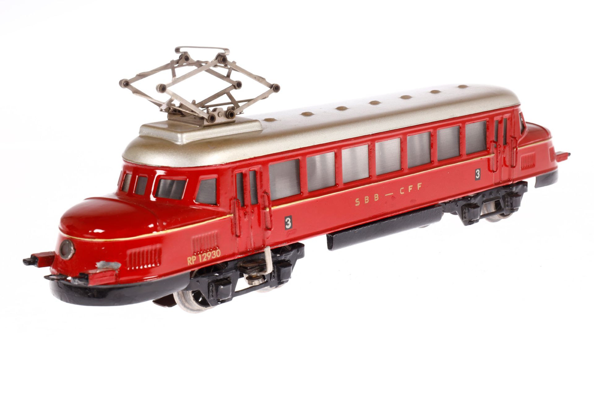 Märklin schweizer Triebwagen RP 12930, Spur 0, elektr., rot, LS tw ausgeb., Lötspuren an Puffern, - Image 2 of 4