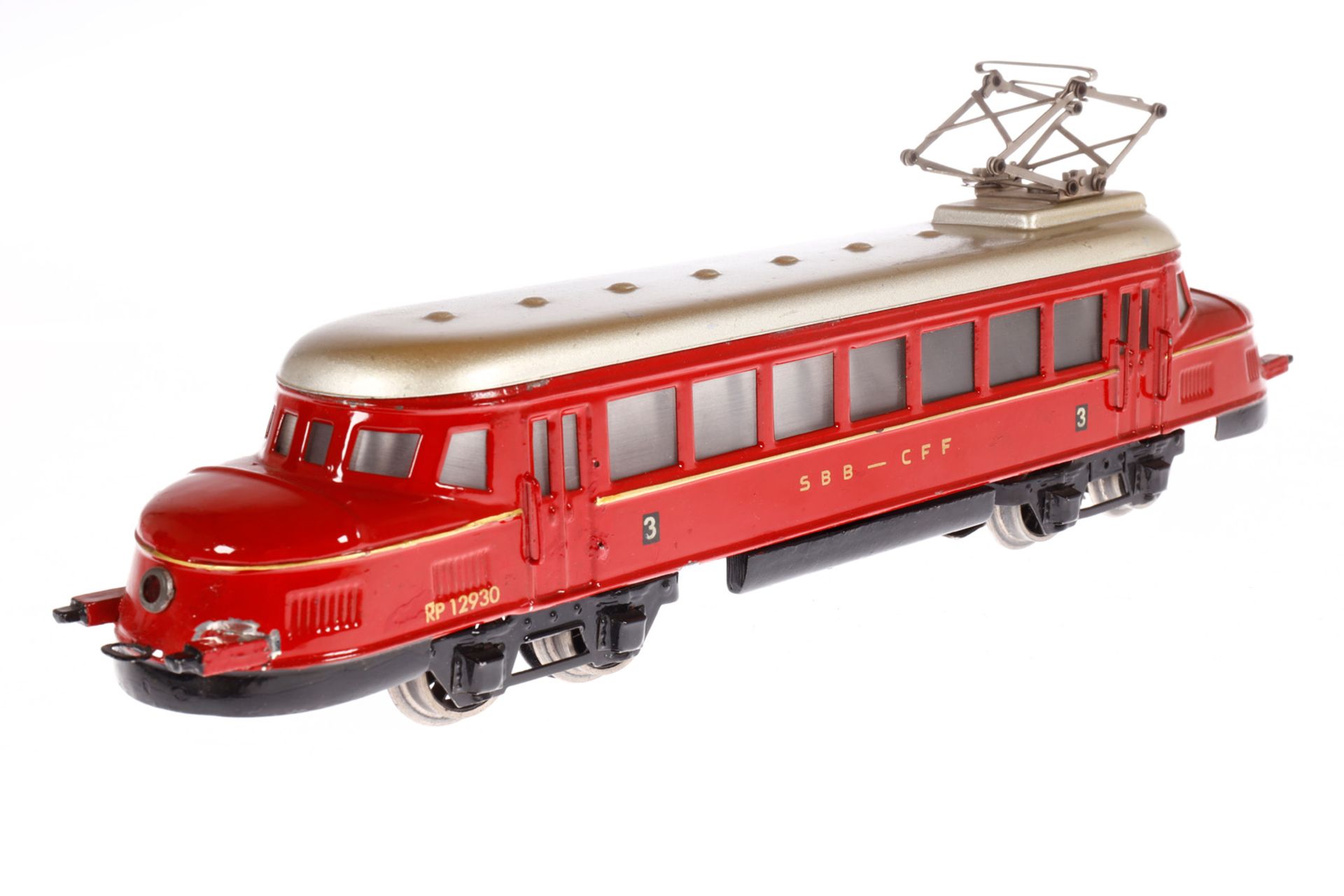 Märklin schweizer Triebwagen RP 12930, Spur 0, elektr., rot, LS tw ausgeb., Lötspuren an Puffern, - Image 3 of 4