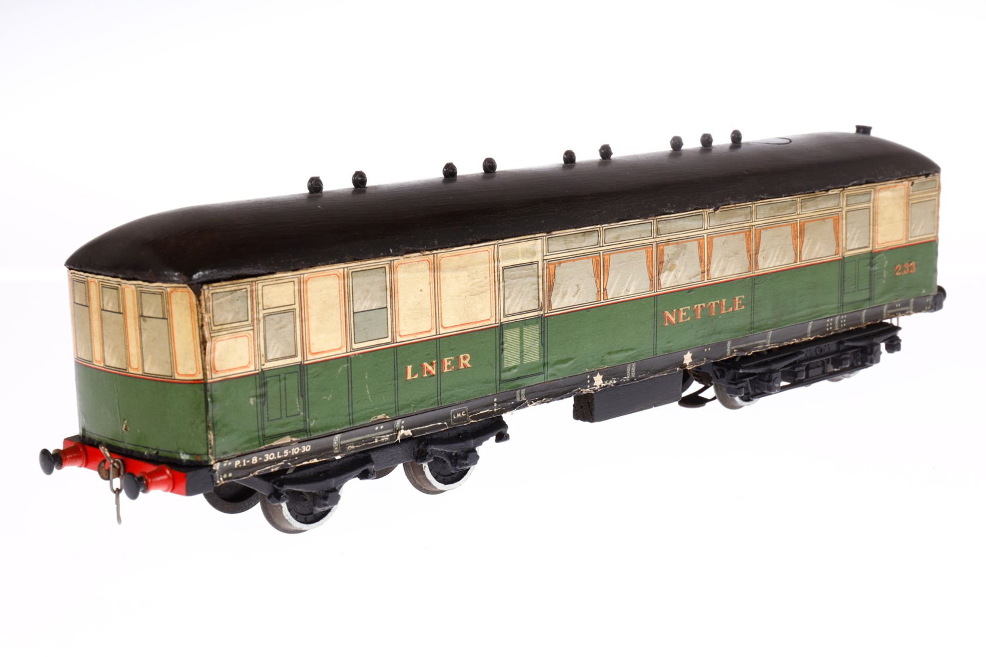 Englischer Triebwagen ”Nettle” 233 LNER, Spur 0, elektr., 3-Leiter, Holz/papierbeklebt, LS, L 35, - Image 3 of 4