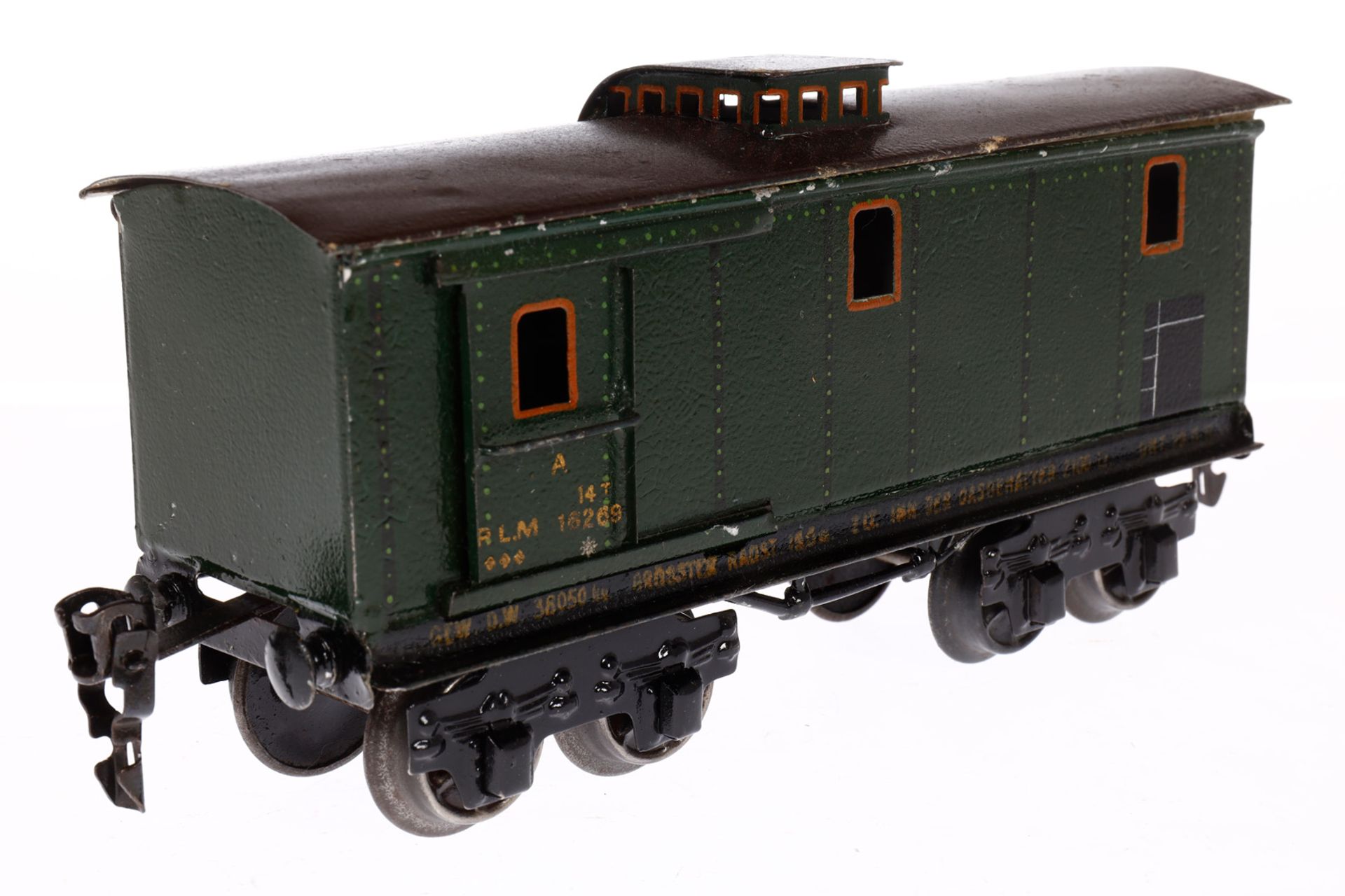 Märklin franz. Gepäckwagen 2998 PLM, Spur 0, HL, mit 2 ST, LS und stark gealterter Lack, L 19, sonst - Image 2 of 4