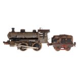 Märklin B-Dampflok R 1021, Spur 1, schwarz, mit Tender, Uhrwerk def., LS/RS, zum Herrichten