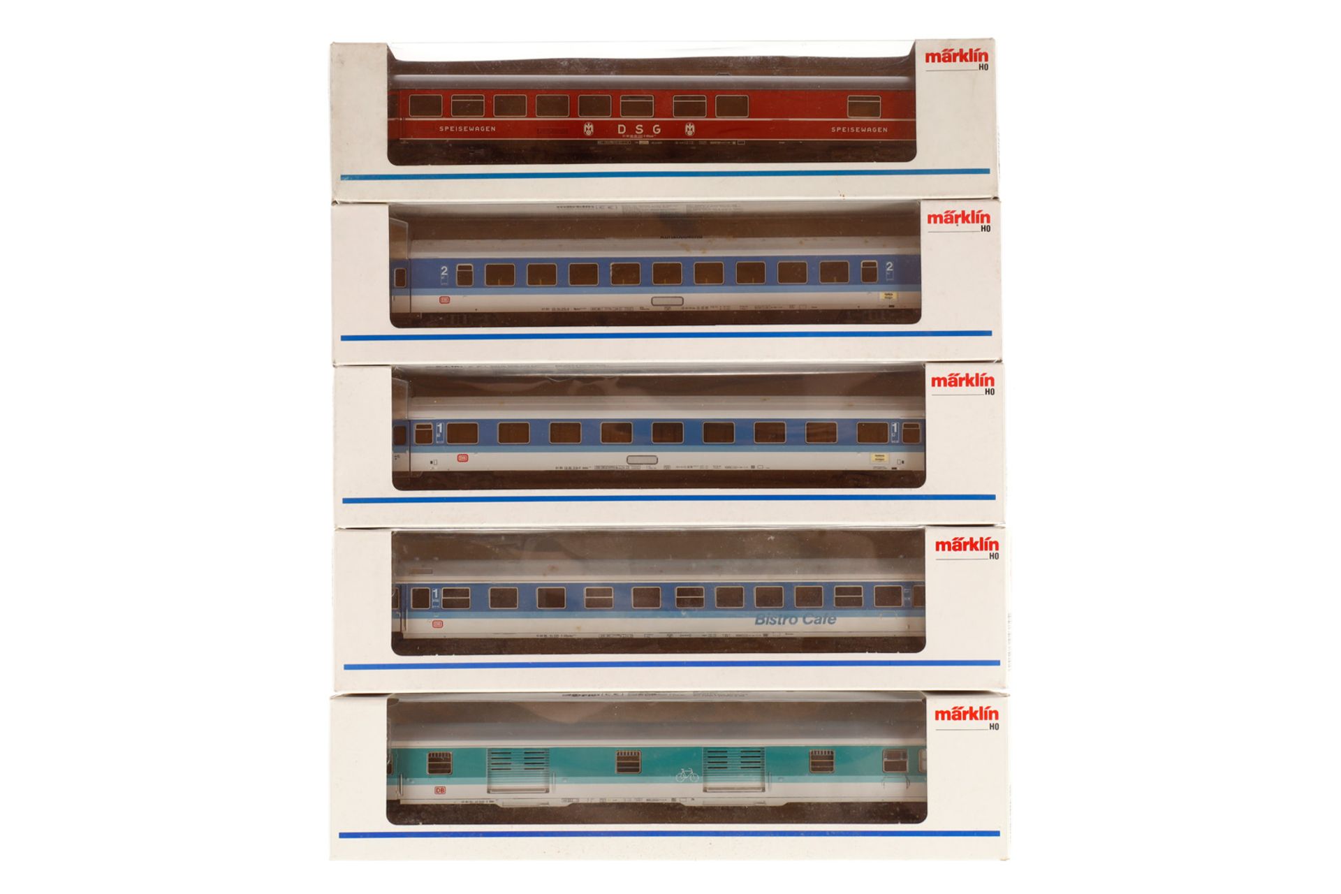 5 Märklin Wagen 4094, 4327, 4348, 4384 und 42931, Spur H0, Alterungsspuren, je im OK, meist Z 2