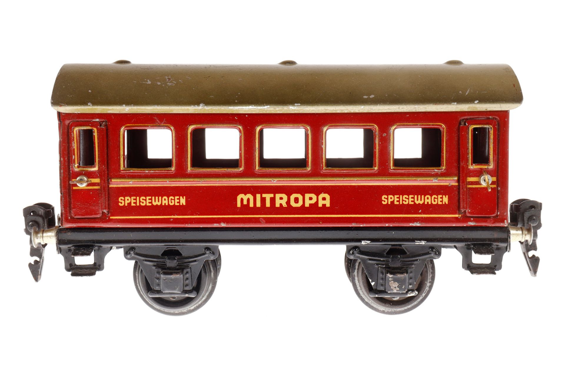 Märklin Mitropa Speisewagen 1725, Spur 0, CL, mit 4 AT, LS und gealterter Lack, L 16,5, Z 2-3