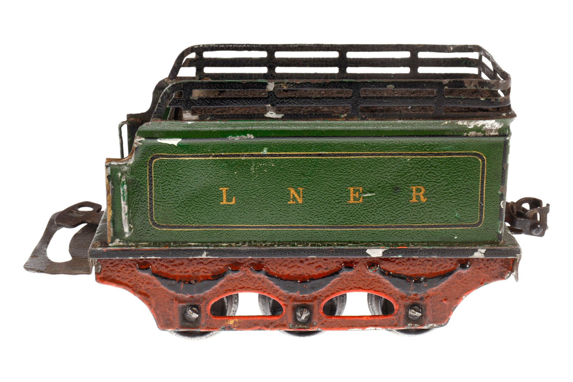 Märklin engl. Tender LNER, Spur 0, grün, 1 Griffstange und 1 Puffer fehlen, LS und stark