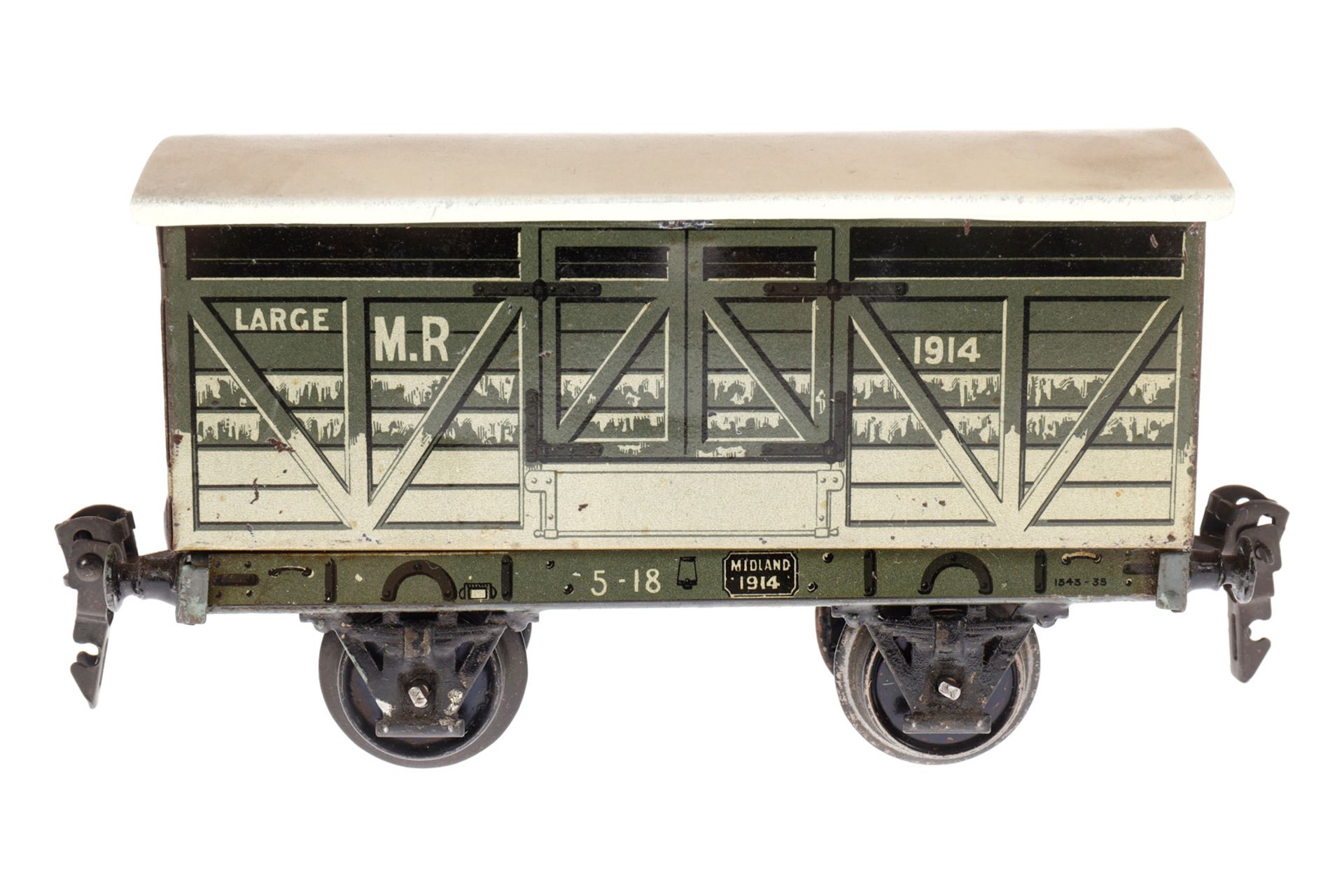 Märklin engl. Pferdewagen 2886 MR, Spur 0, CL, Dach rest., LS und gealterter Lack, L 15, Z 3