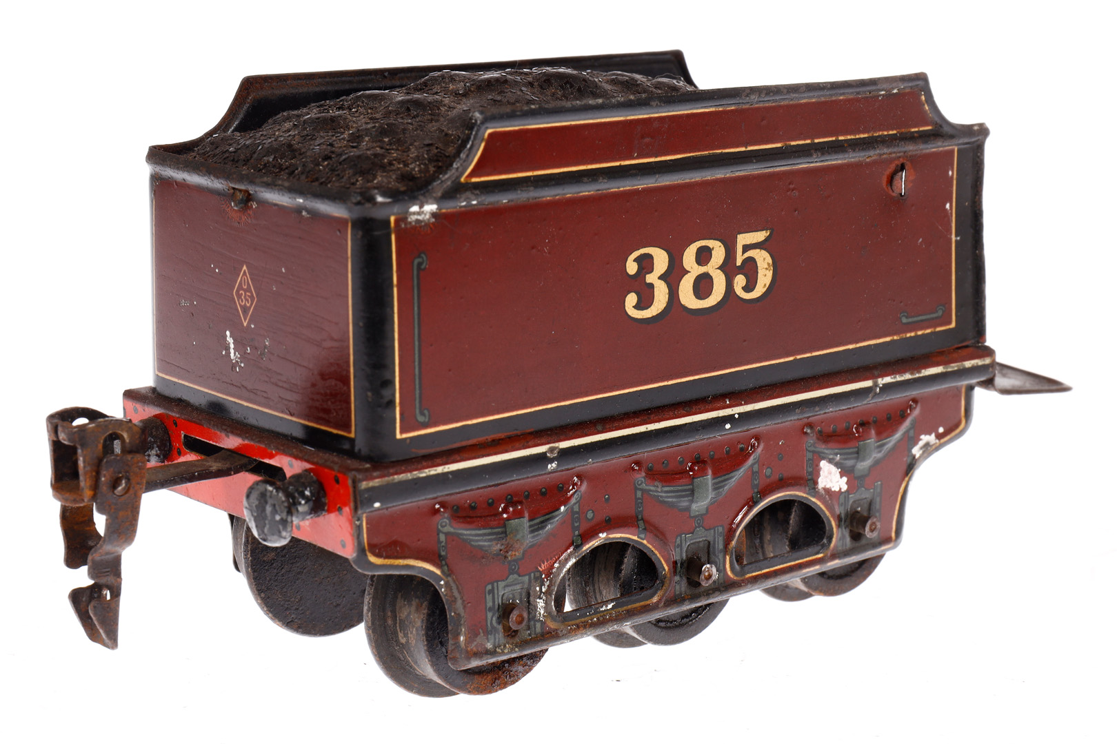 Märklin engl. 2-B Dampflok ”385” E 1030 MR, Spur 0, Uhrwerk intakt, rotbraun/schwarz, mit Tender, - Image 6 of 6