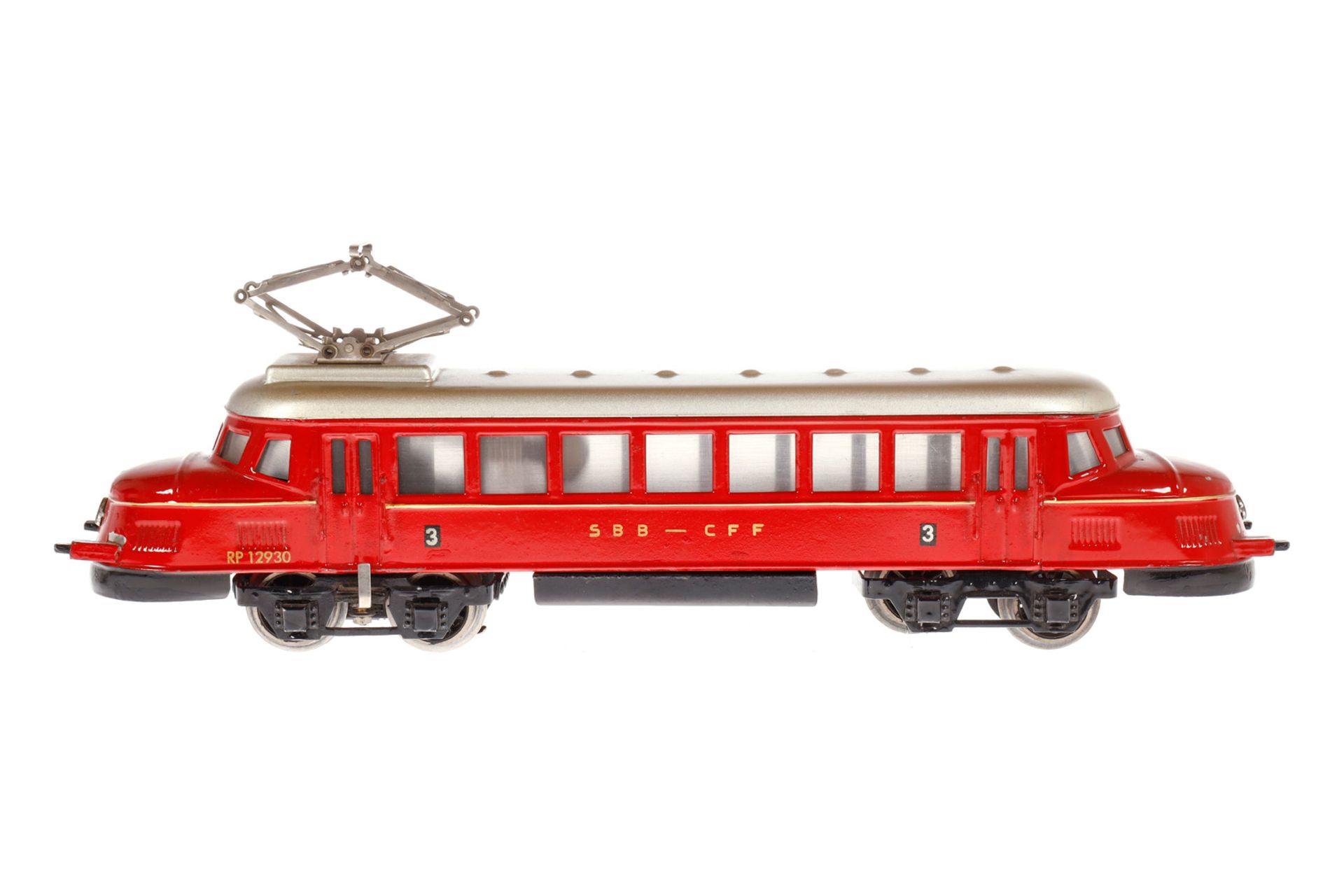 Märklin schweizer Triebwagen RP 12930, Spur 0, elektr., rot, LS tw ausgeb., Lötspuren an Puffern,