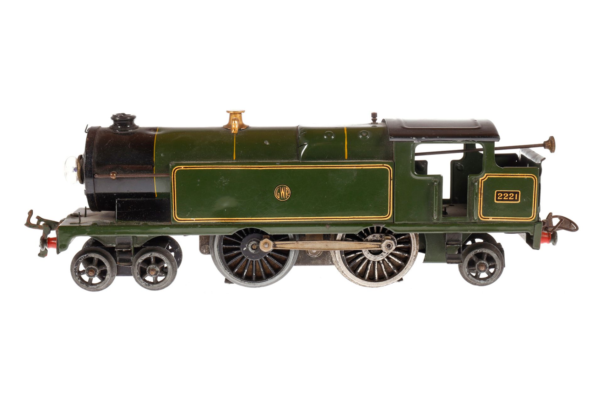 Hornby 2-B-1 Tenderlok 2221 GWR, Spur 0, elektr., grün/schwarz, mit el. bel. Stirnlampe, imit.