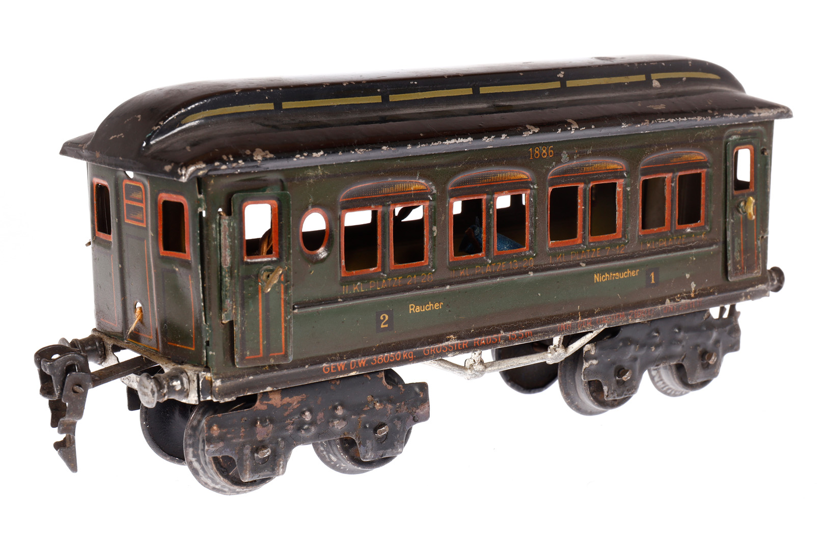 Märklin Personenwagen 1886, Spur 0, CL, mit 4 AT, LS und gealterter Lack, L 20, Z 3 - Image 3 of 4