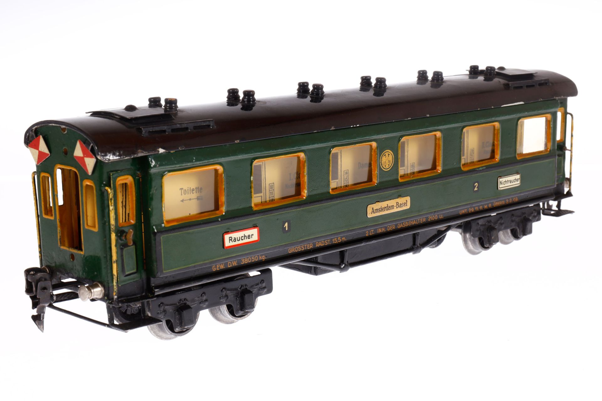 Märklin Personenwagen 1945 G, Spur 0, HL, mit Inneneinrichtung, 4 AT, Schildern und Gussrädern, LS - Image 3 of 5