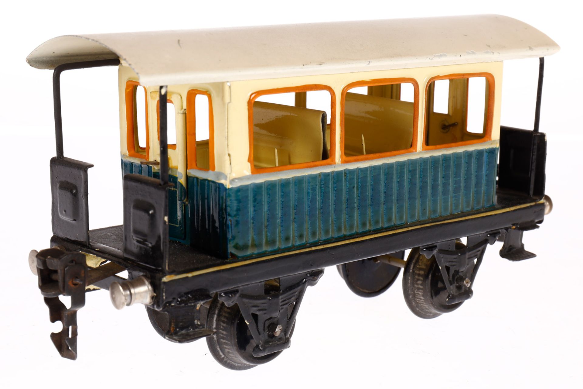 Märklin Aussichtswagen 1835, Spur 0, creme/blau, mit Inneneinrichtung und 4 AT, LS tw ausgeb., - Image 3 of 5