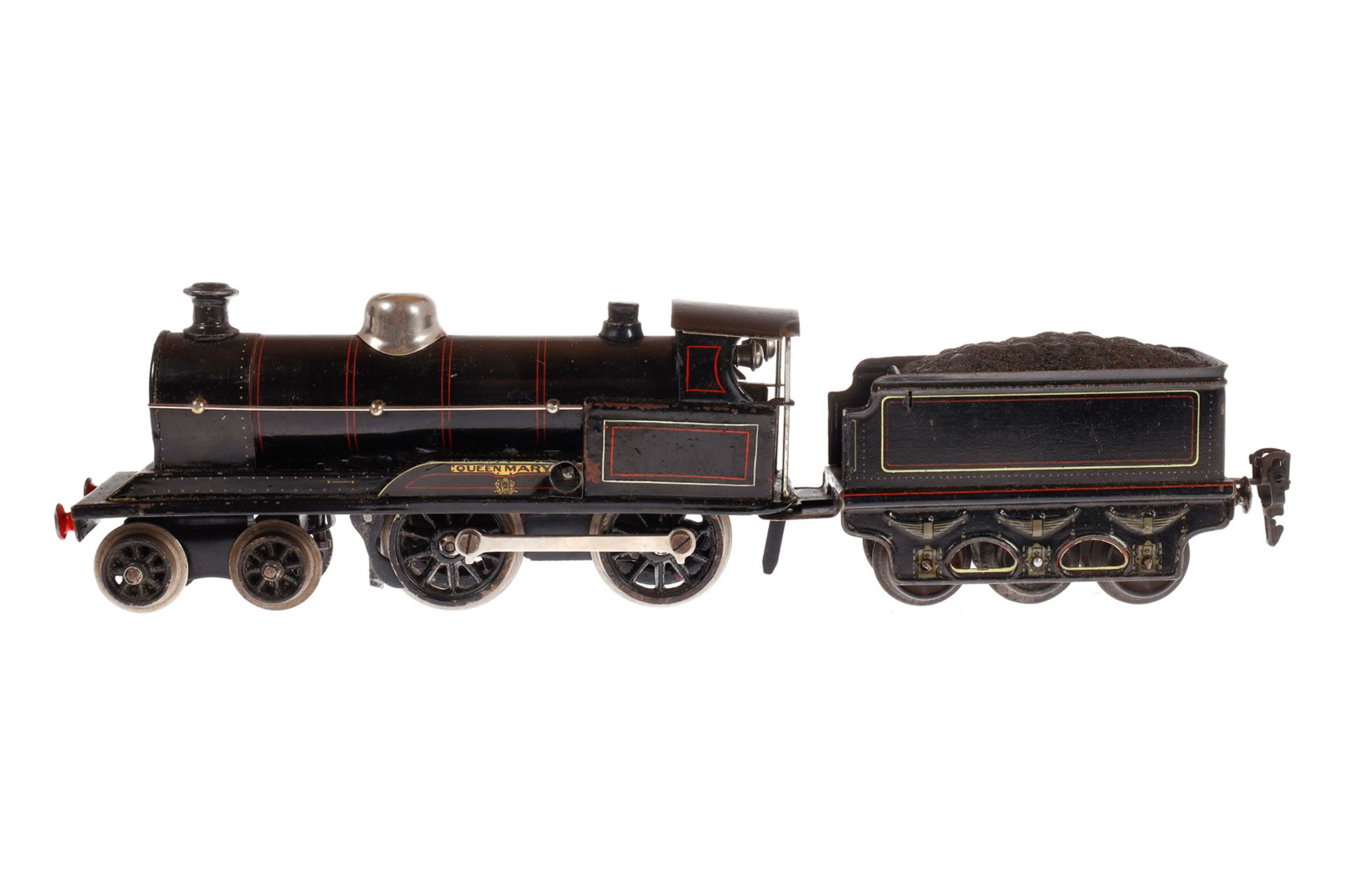 Märklin engl. 2-B Dampflok ”Queen Mary” E 1030 LNWR, Spur 0, Uhrwerk intakt, schwarz, mit Tender,