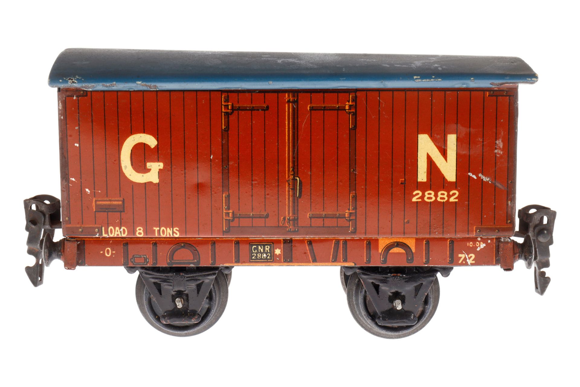 Märklin engl. ged. Güterwagen 2882 GN, Spur 0, CL, LS tw ausgeb., gealterter Lack, L 14,5, Z 3