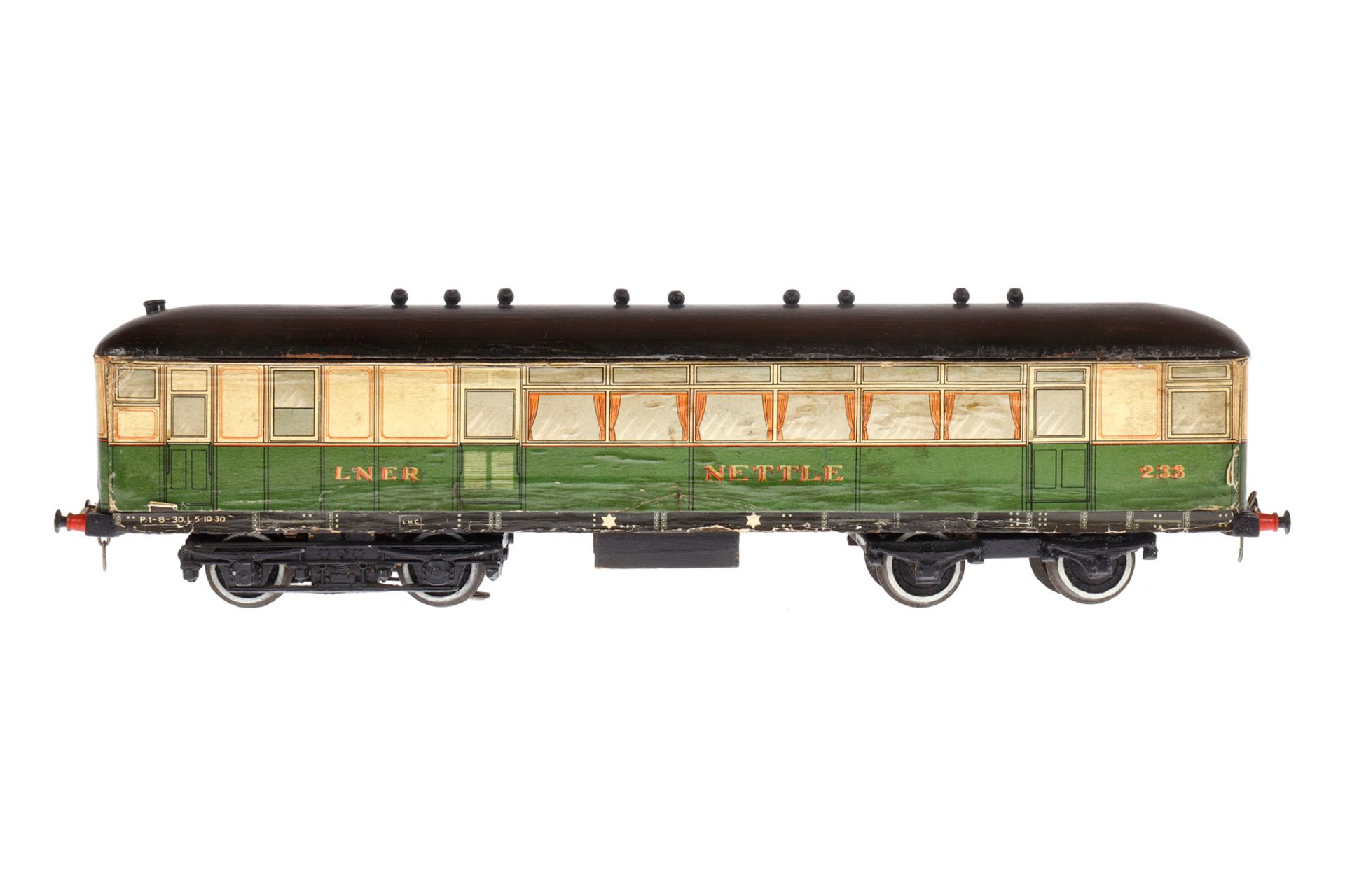 Englischer Triebwagen ”Nettle” 233 LNER, Spur 0, elektr., 3-Leiter, Holz/papierbeklebt, LS, L 35,