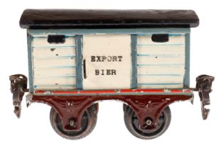Märklin Export Bierwagen 1808, Spur 0, uralt, HL, mit 1 ST, LS tw ausgeb., gealterter Lack, L 9,5, Z
