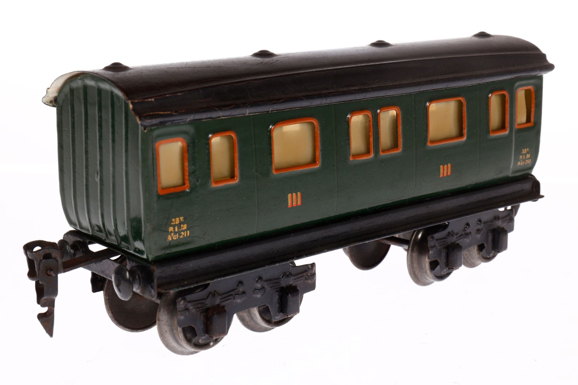 Märklin franz. Personenwagen 2873 PLM, Spur 0, grün, 3. Klasse, LS und gealterter Lack, L 19, - Image 3 of 4