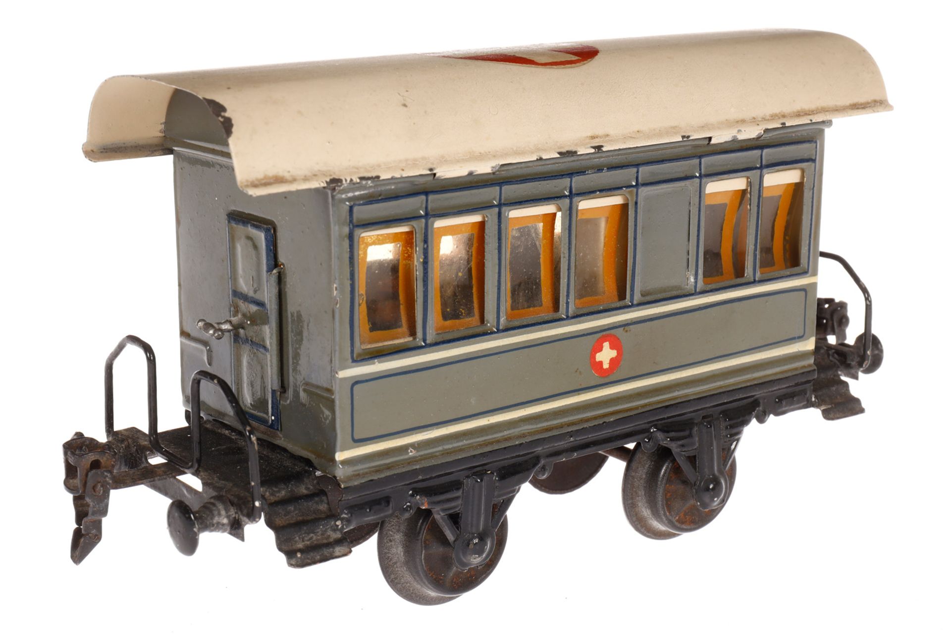 Märklin Sanitätswagen 1828, Spur 1, HL, mit Kücheneinrichtung, Figuren und 2 AT, LS und gealterter - Image 3 of 5