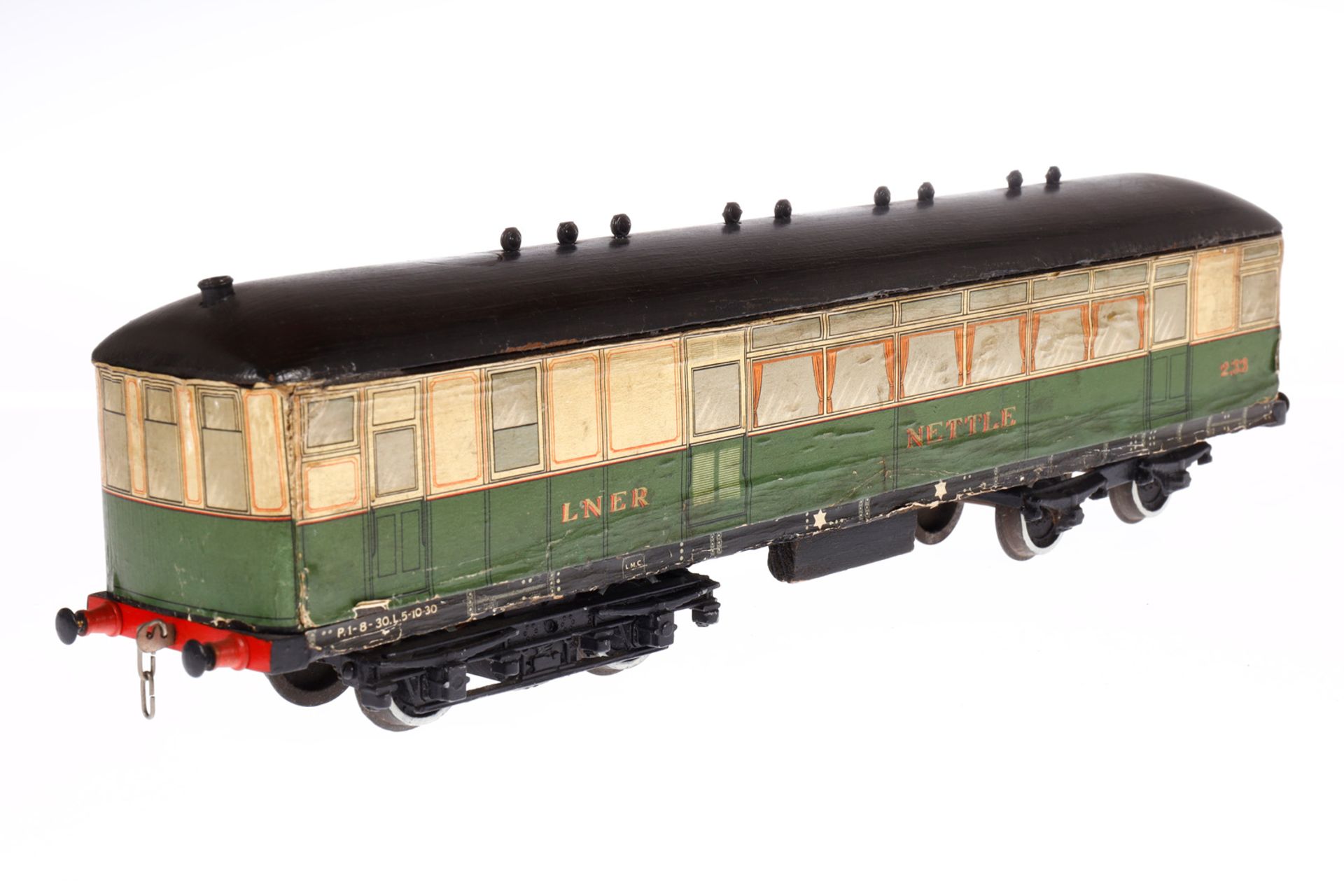 Englischer Triebwagen ”Nettle” 233 LNER, Spur 0, elektr., 3-Leiter, Holz/papierbeklebt, LS, L 35, - Image 2 of 4