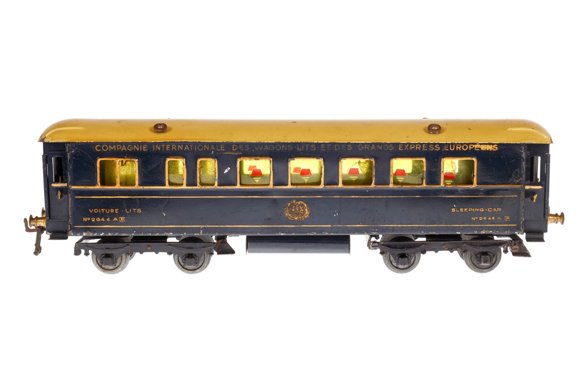 Hornby int. Schlafwagen 2644, Spur 0, blau, mit 4 AT, LS und Alterungsspuren, 1 Kupplung fehlt, L