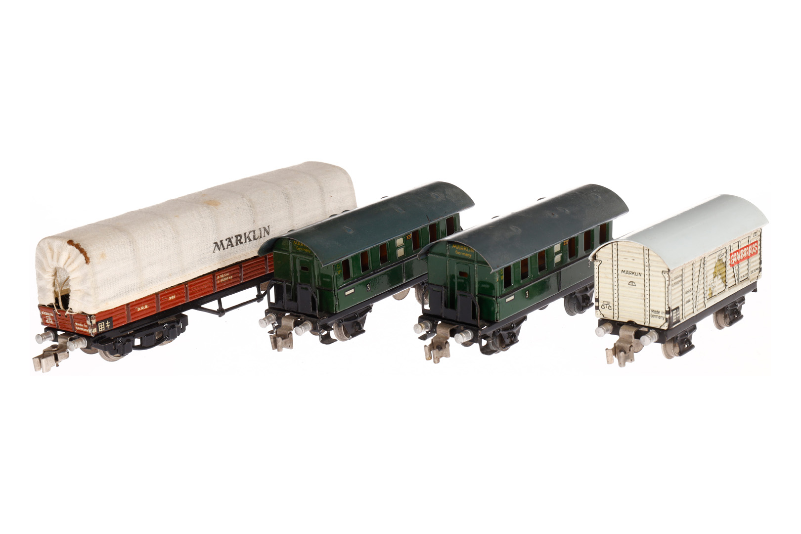 4 Märklin Wagen, Spur H0, Blech, mit Klauenkupplungen, LS und Alterungsspuren, Z 3