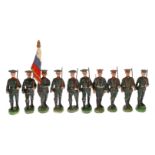 10 Elastolin russische Soldaten, 1. WK, Masse, HL, LS und Alterungsspuren, H 10, Z 3